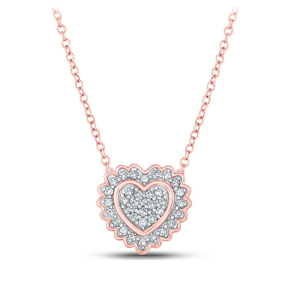 10K Rose Gold Womens Round Diamond Heart Pendant 1/5 Cttw