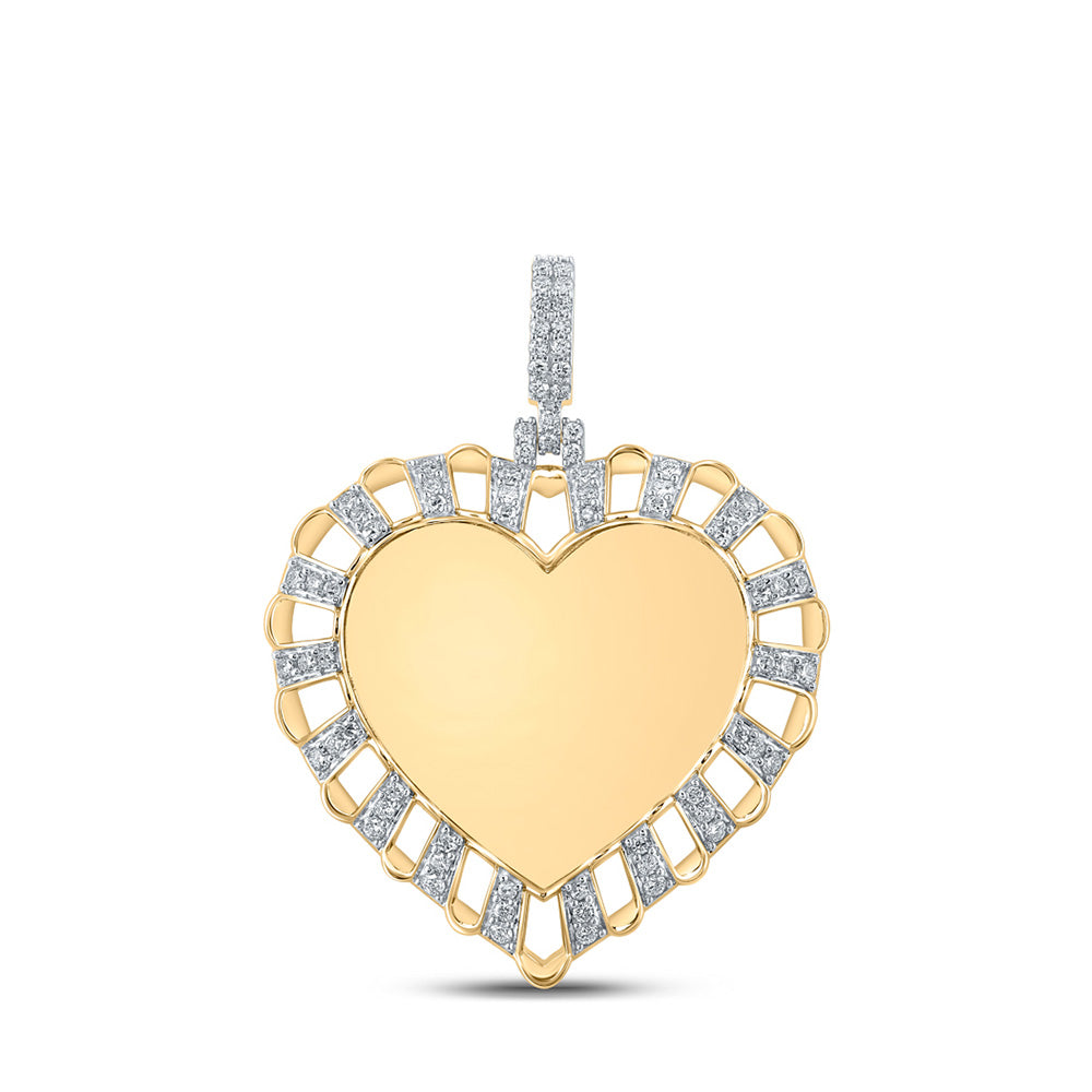 10K Yellow Gold Mens Round Diamond Heart Charm Pendant 7/8 Cttw, Length: 1.83 In, Width: 1.48 In