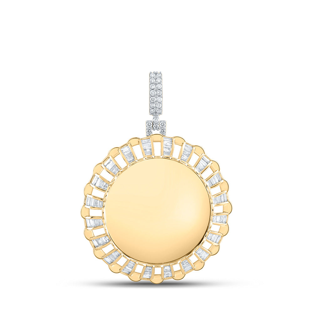 10K Yellow Gold Mens Baguette Diamond Memory Circle Charm Pendant 1 Cttw, Length: 1.87 In, Width: 1.33 In