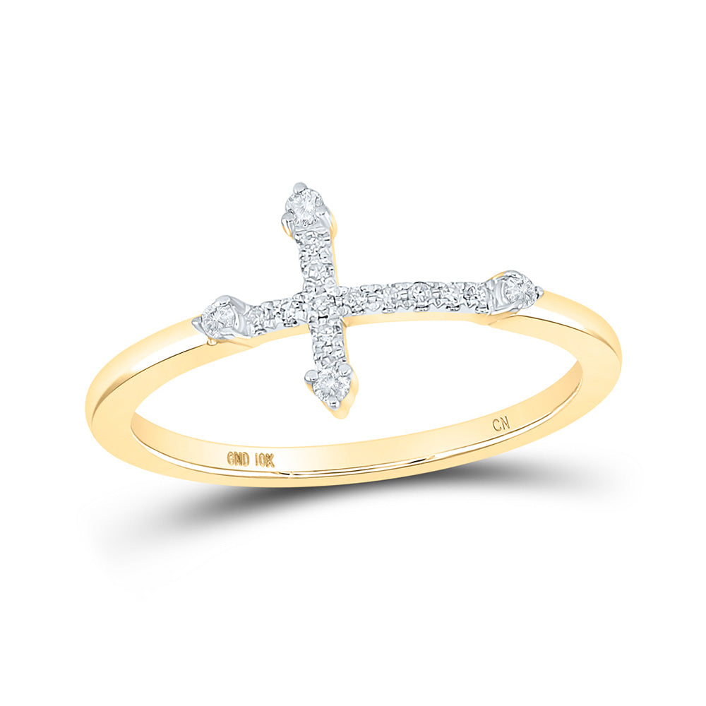 10K Yellow Or White Or Rose Gold Womens Round Diamond Cross Ring , Womens Size: 5-10
