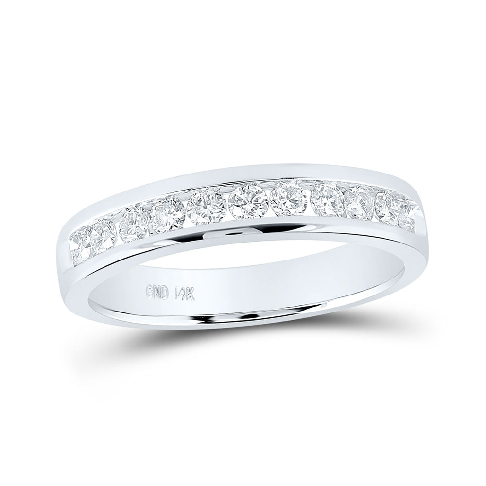 14K White Gold Womens Round Diamond Single Channel Band Ring 1/2 Cttw, Womens Size: 5-10