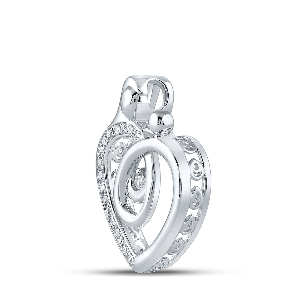 10K White Gold Womens Round Diamond Heart Mom Pendant 1/8 Cttw