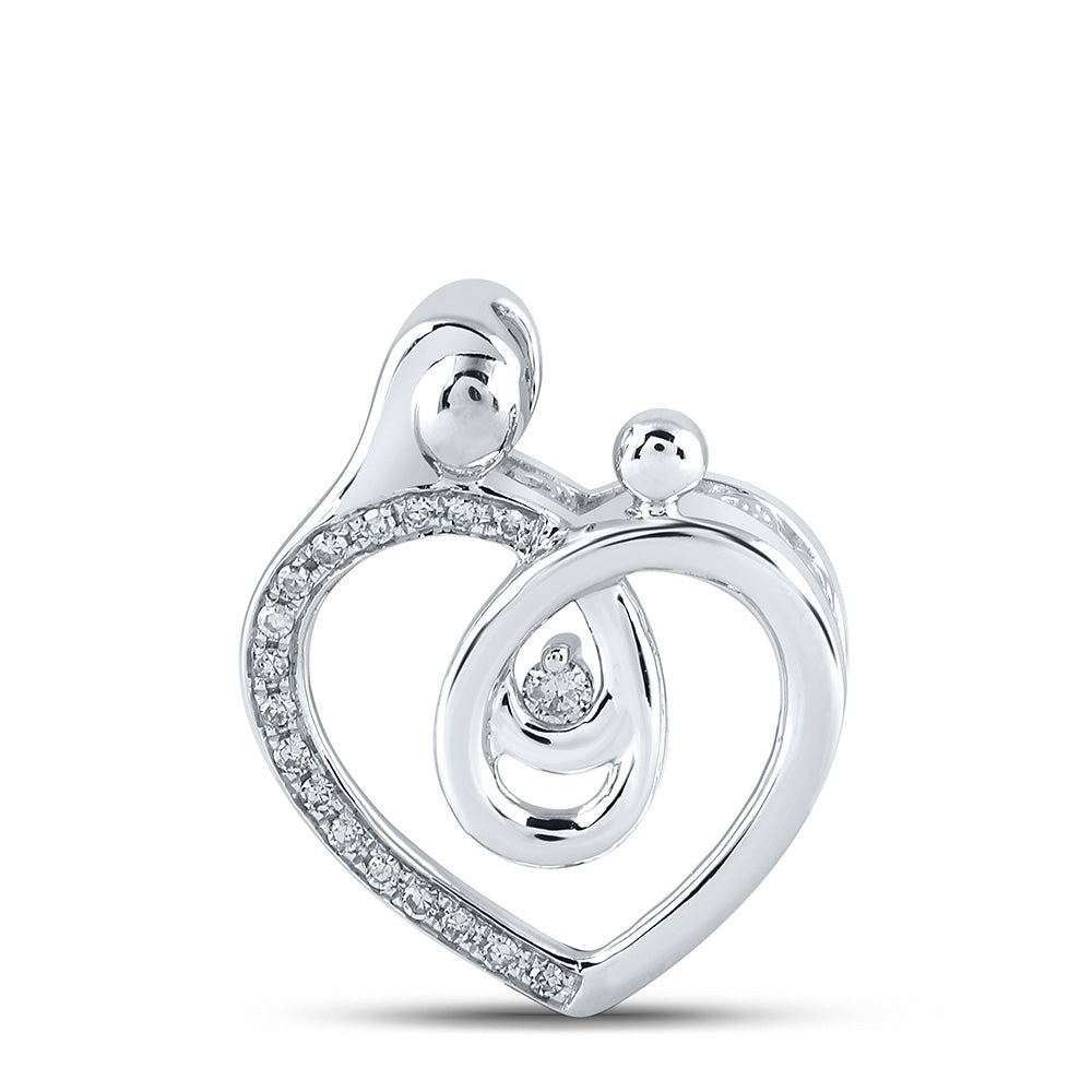 10K White Gold Womens Round Diamond Heart Mom Pendant 1/8 Cttw