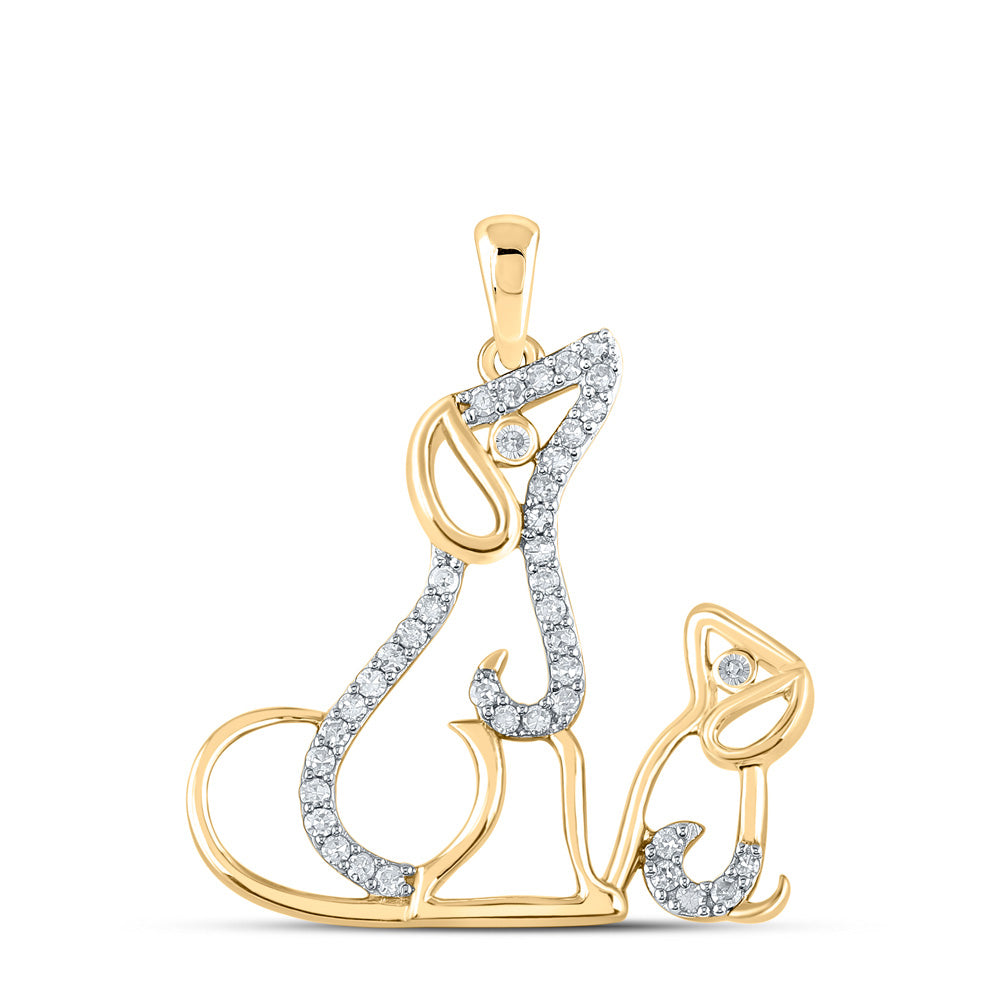 10K Yellow Gold Womens Round Diamond Dog Puppy Animal Pendant 1/5 Cttw
