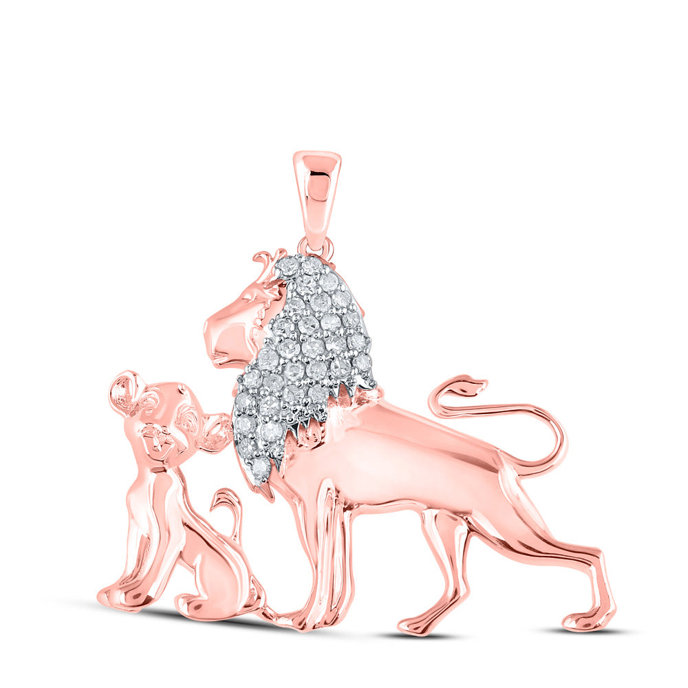 10K Rose Gold Womens Round Diamond Lion Cub Animal Pendant 1/5 Cttw, Length: 0.85 In, Width: 1.12 In