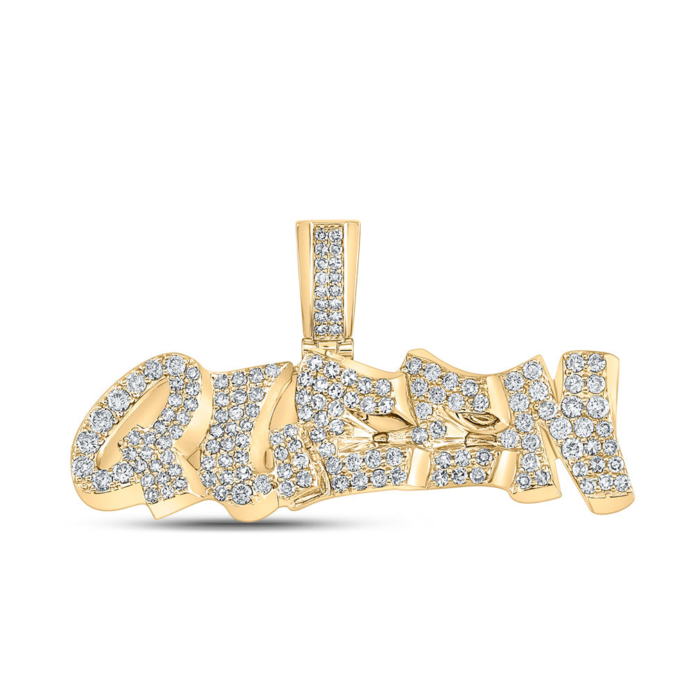 10K Yellow Gold Mens Round Diamond Queen Graffiti Charm Pendant 1-1/5 Cttw, Length: 0.83 In, Width: 1.61 In