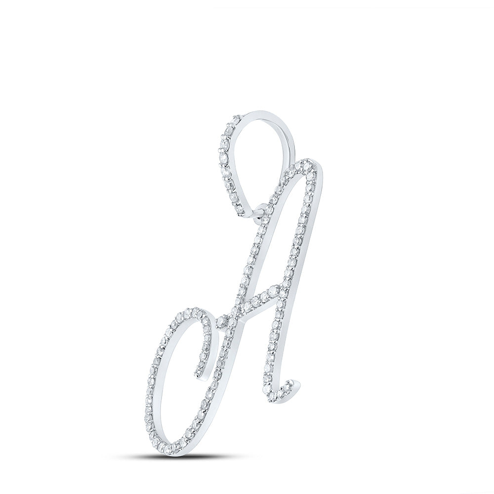 10K White Or Yellow Gold Womens Round Diamond A Initial Letter Pendant