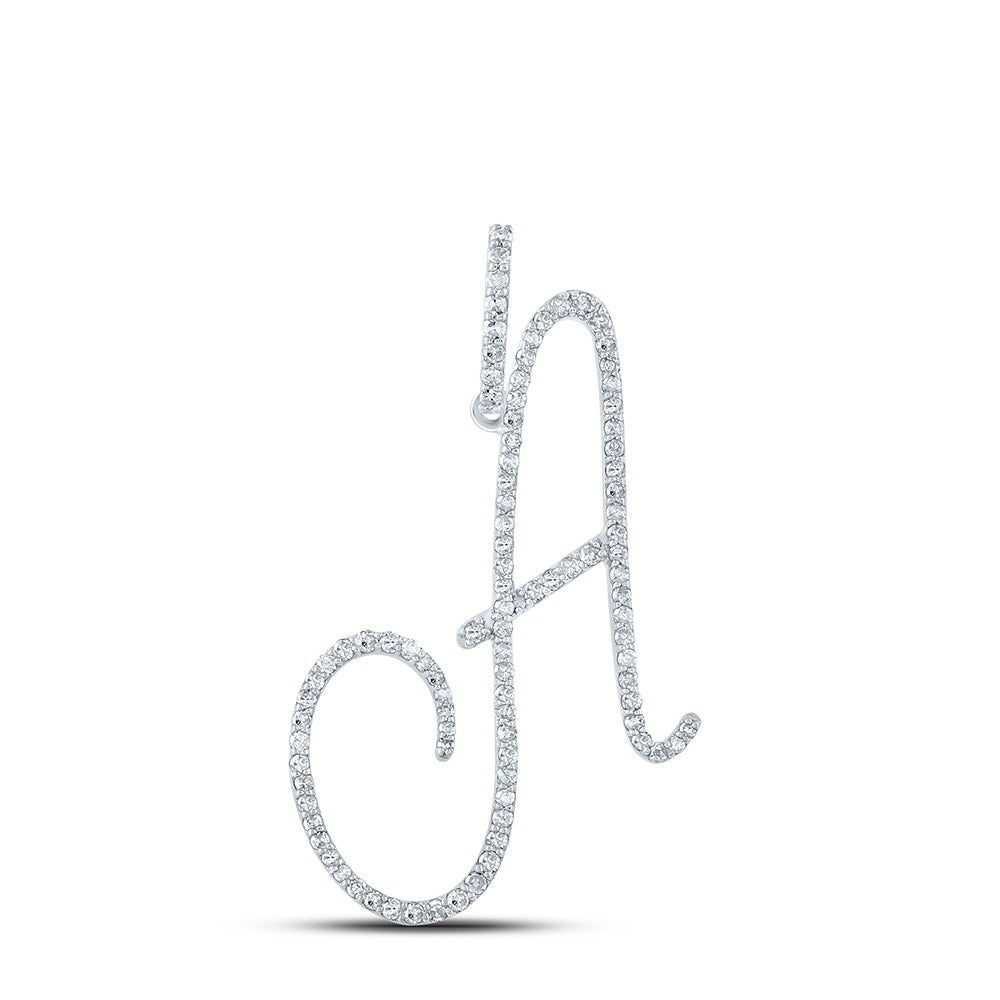 10K White Or Yellow Gold Womens Round Diamond A Initial Letter Pendant