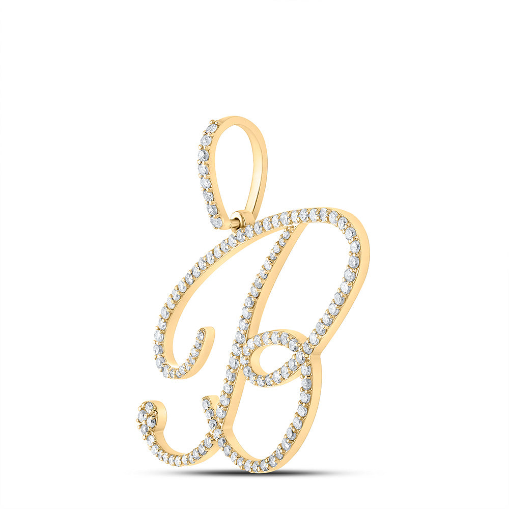 10K Yellow Gold Womens Round Diamond B Initial Letter Pendant 3/4 Cttw, Length: 1.18 In, Width: 1.22 In