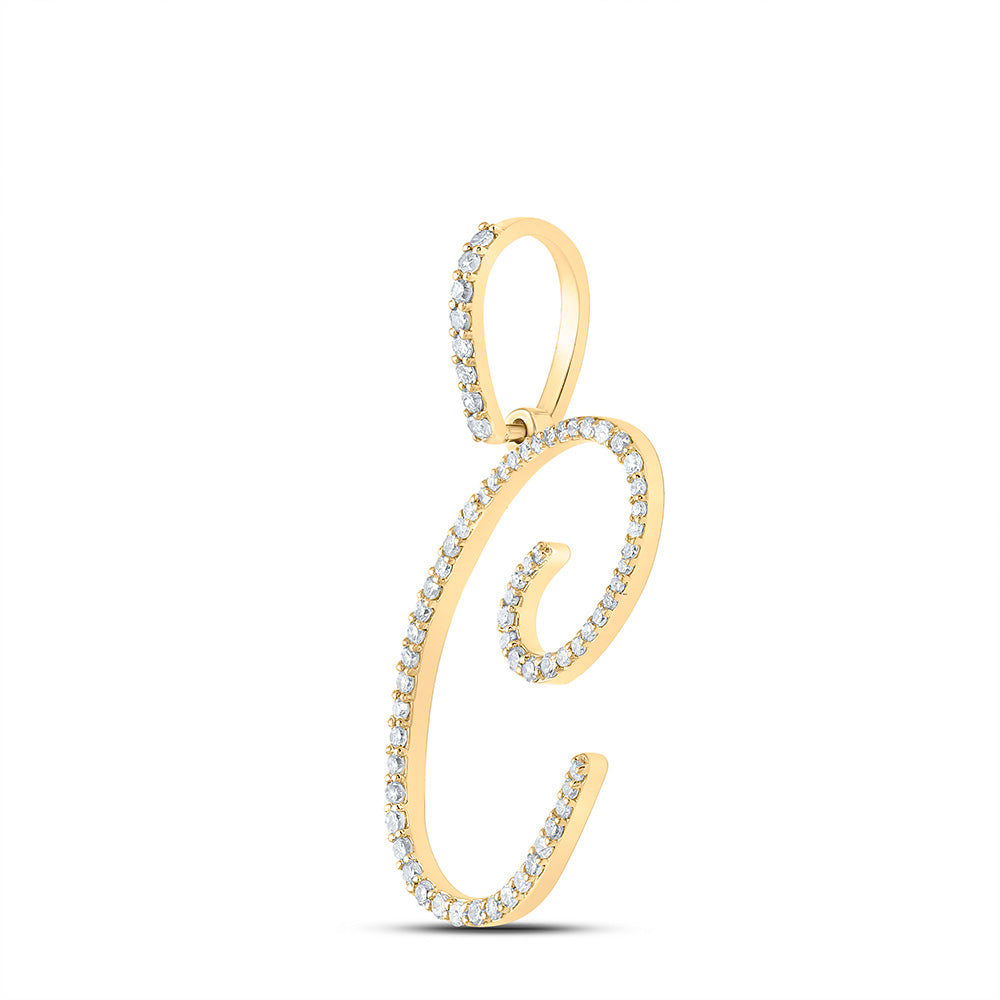 10K White Or Yellow Gold Womens Round Diamond C Initial Letter Pendant