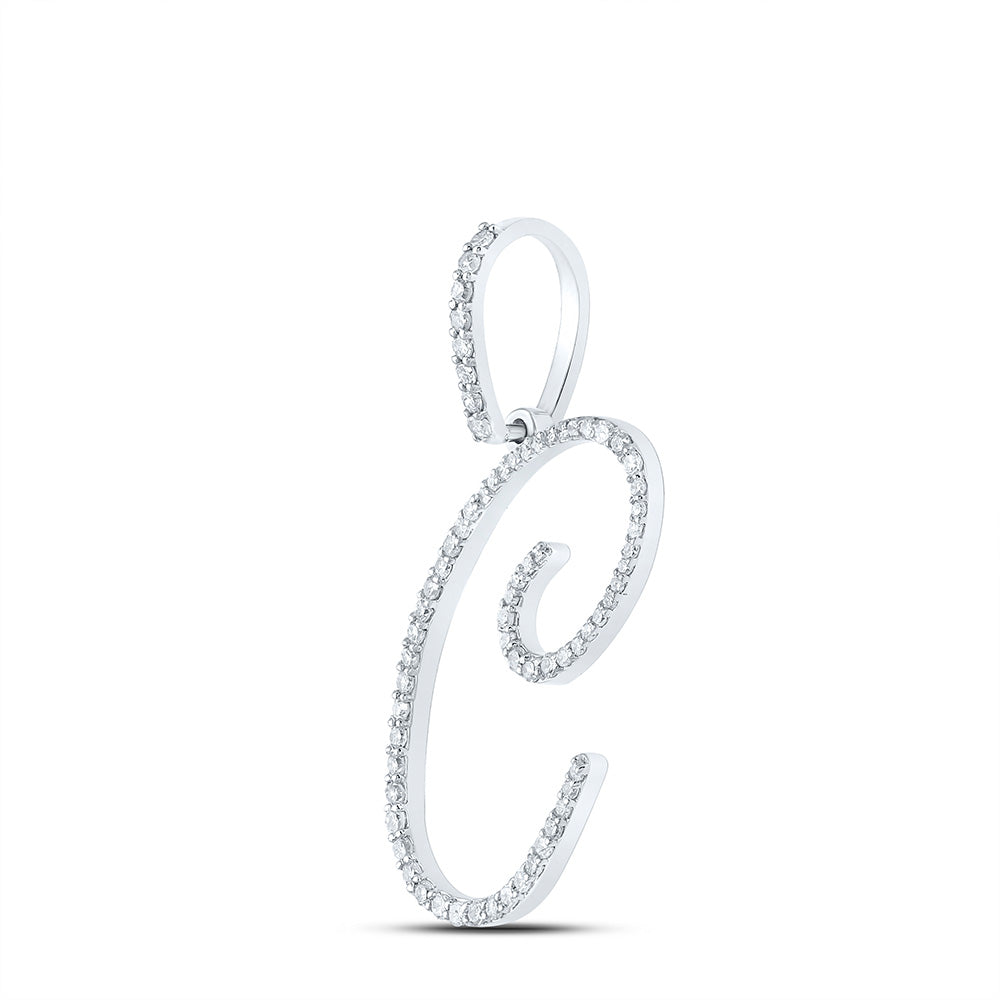 10K White Or Yellow Gold Womens Round Diamond C Initial Letter Pendant