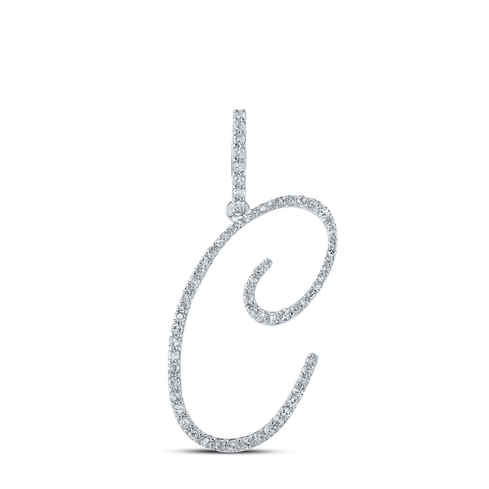 10K White Or Yellow Gold Womens Round Diamond C Initial Letter Pendant