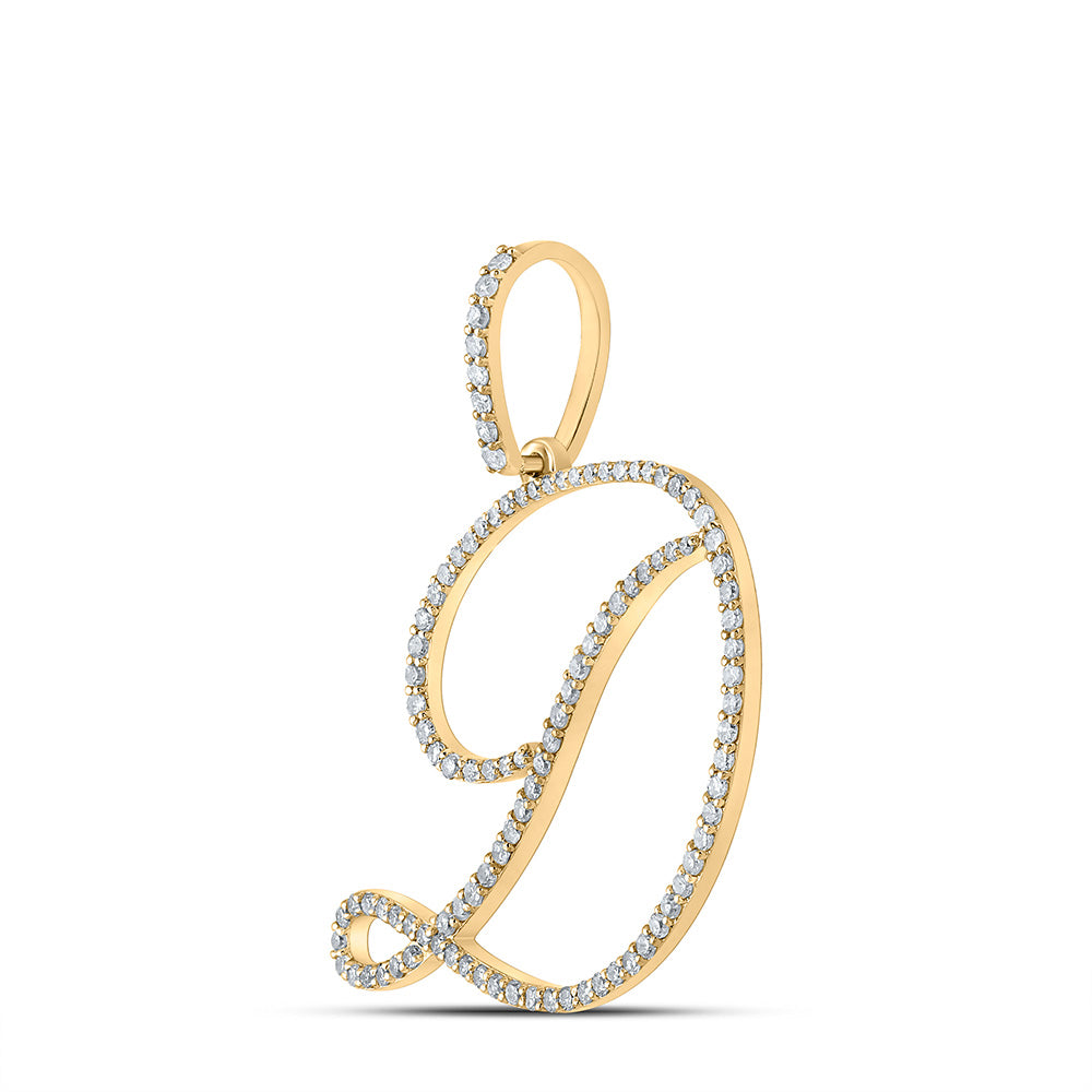 10K White Or Yellow Gold Womens Round Diamond D Initial Letter Pendant