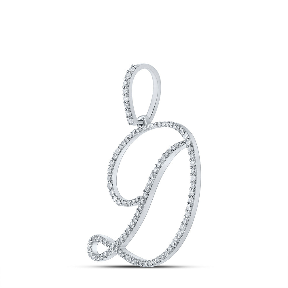 10K White Or Yellow Gold Womens Round Diamond D Initial Letter Pendant