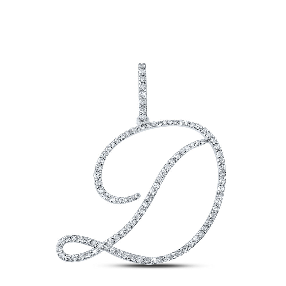 10K White Or Yellow Gold Womens Round Diamond D Initial Letter Pendant