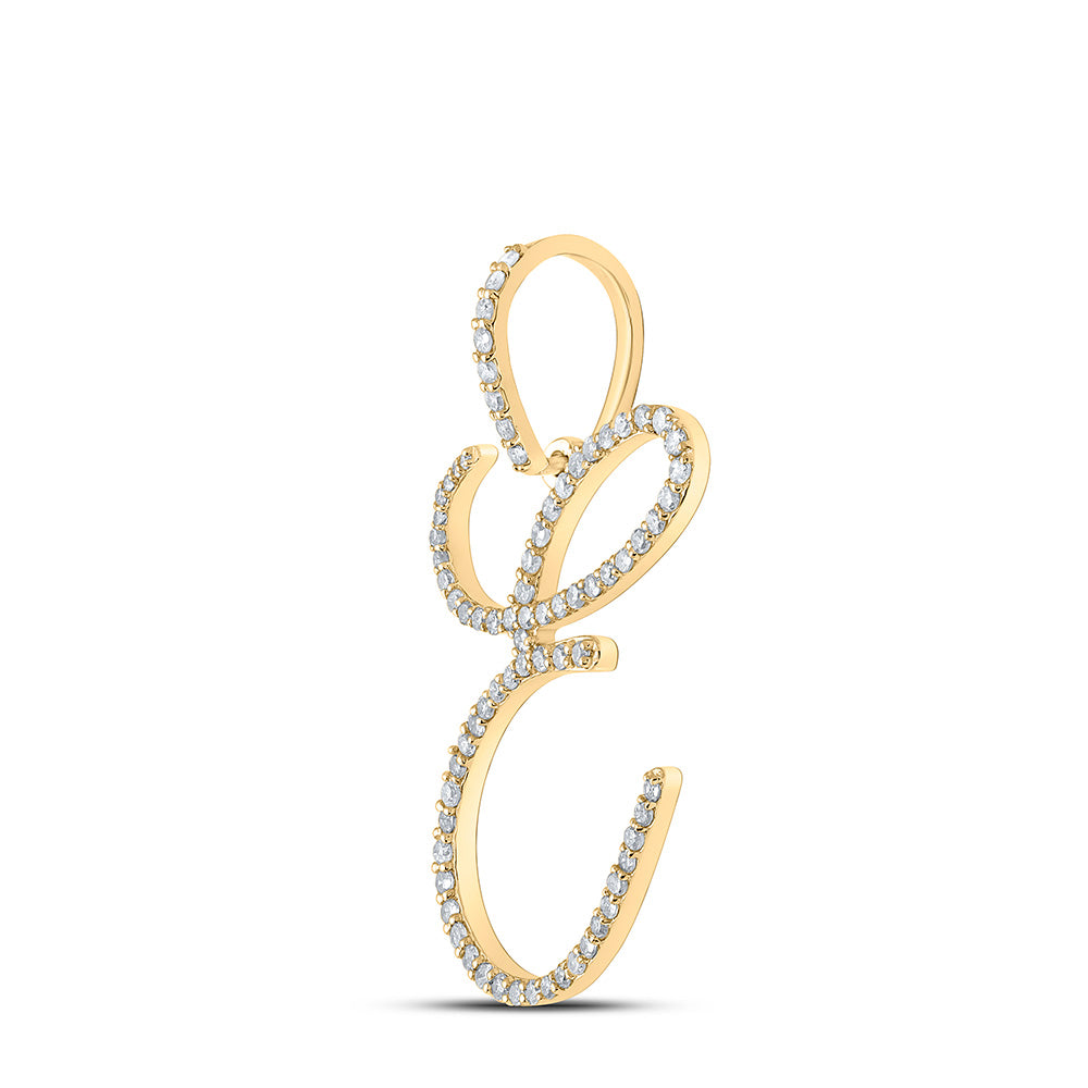 10K White Or Yellow Gold Womens Round Diamond E Initial Letter Pendant