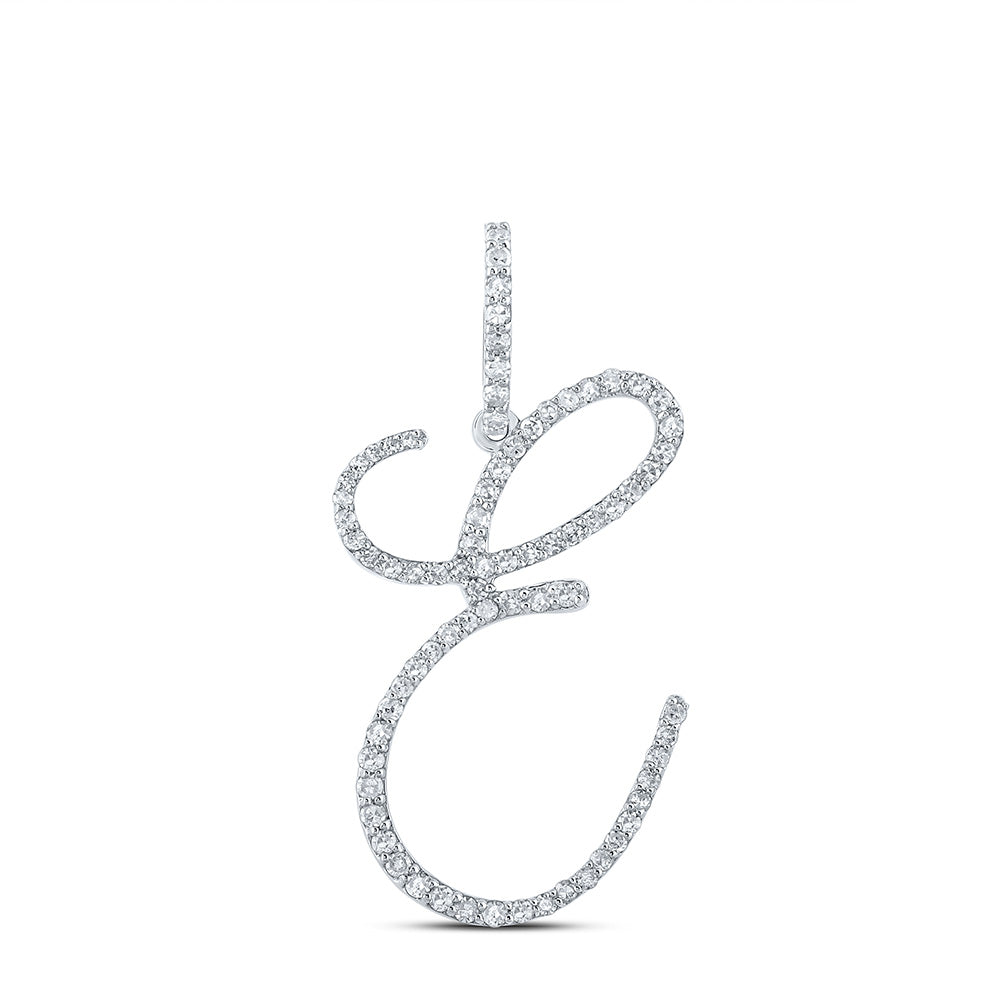10K White Or Yellow Gold Womens Round Diamond E Initial Letter Pendant