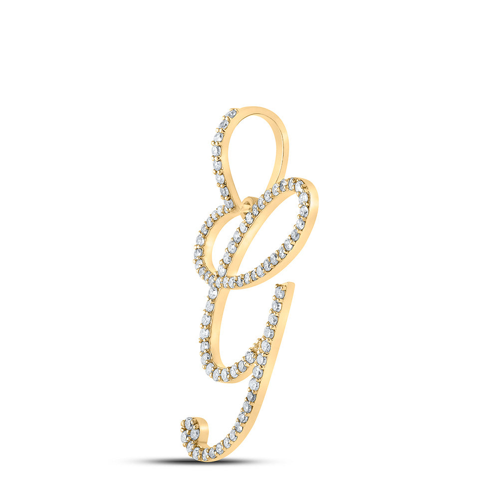 10K Yellow Gold Womens Round Diamond G Initial Letter Pendant 1/2 Cttw, Length: 1.18 In, Width: 1.22 In