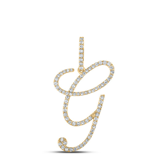 10K Yellow Gold Womens Round Diamond G Initial Letter Pendant 1/2 Cttw, Length: 1.18 In, Width: 1.22 In
