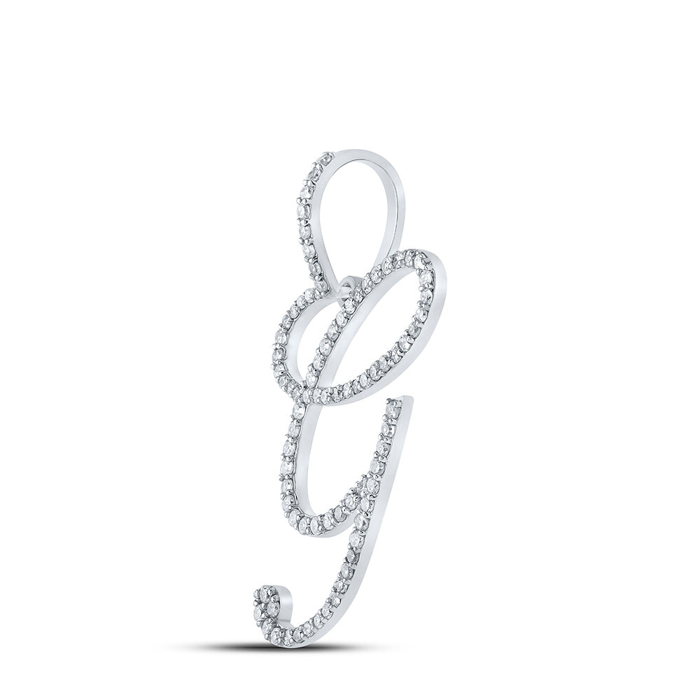 10K White Gold Womens Round Diamond G Initial Letter Pendant 1/2 Cttw, Length: 1.18 In, Width: 1.22 In
