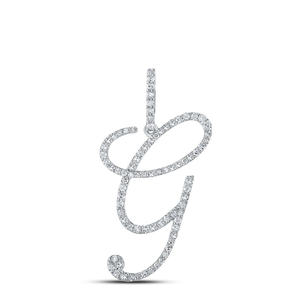 10K White Gold Womens Round Diamond G Initial Letter Pendant 1/2 Cttw, Length: 1.18 In, Width: 1.22 In