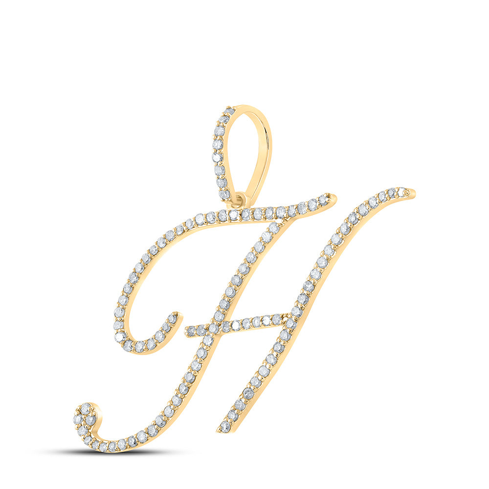 10K Yellow Gold Womens Round Diamond H Initial Letter Pendant 5/8 Cttw, Length: 1.18 In, Width: 1.22 In