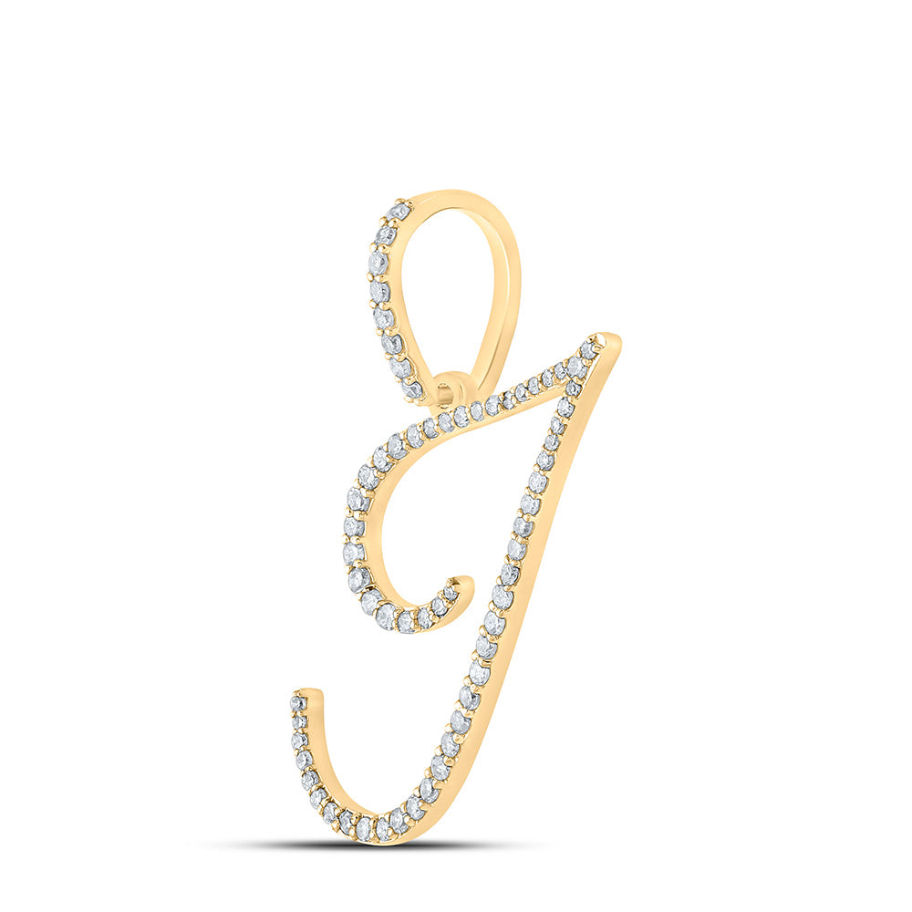 10K White Or Yellow Gold Womens Round Diamond I Initial Letter Pendant