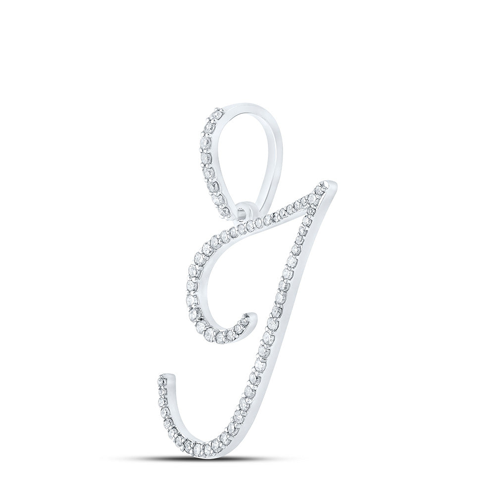 10K White Or Yellow Gold Womens Round Diamond I Initial Letter Pendant