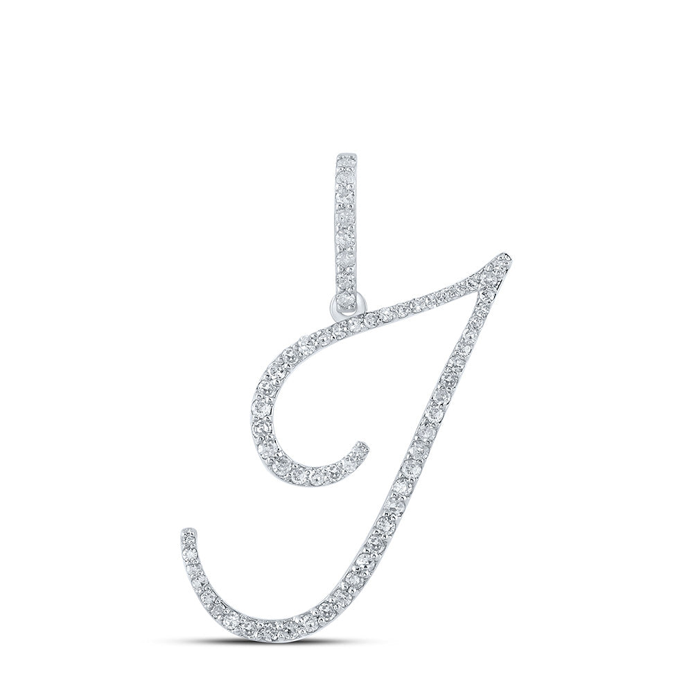 10K White Or Yellow Gold Womens Round Diamond I Initial Letter Pendant