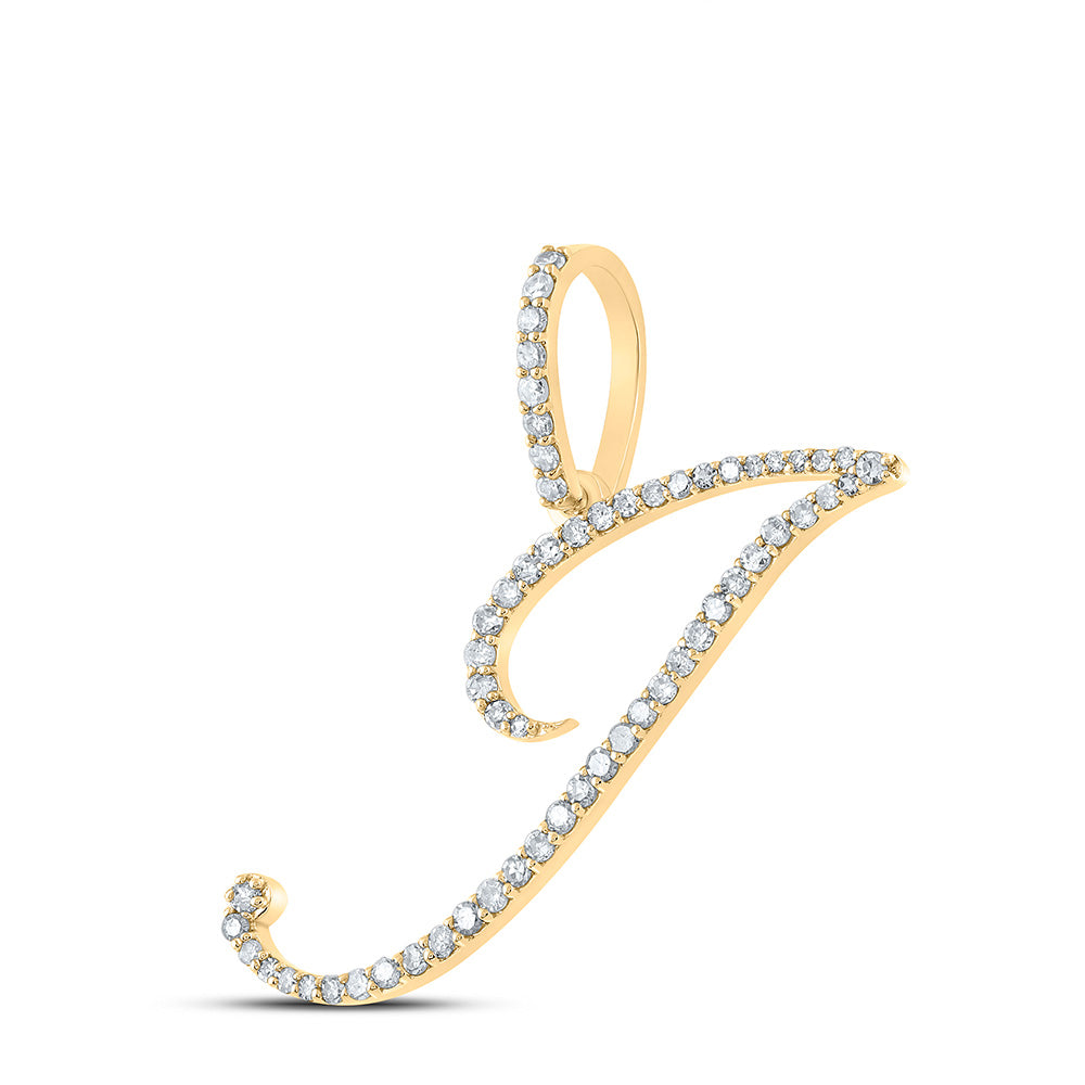 10K Yellow Gold Womens Round Diamond J Initial Letter Pendant 1/3 Cttw, Length: 1.18 In, Width: 1.22 In