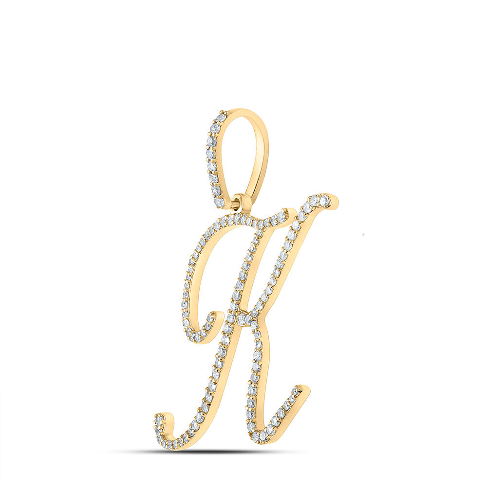10K Yellow Or White Or Rose Gold Womens Round Diamond K Initial Letter Pendant