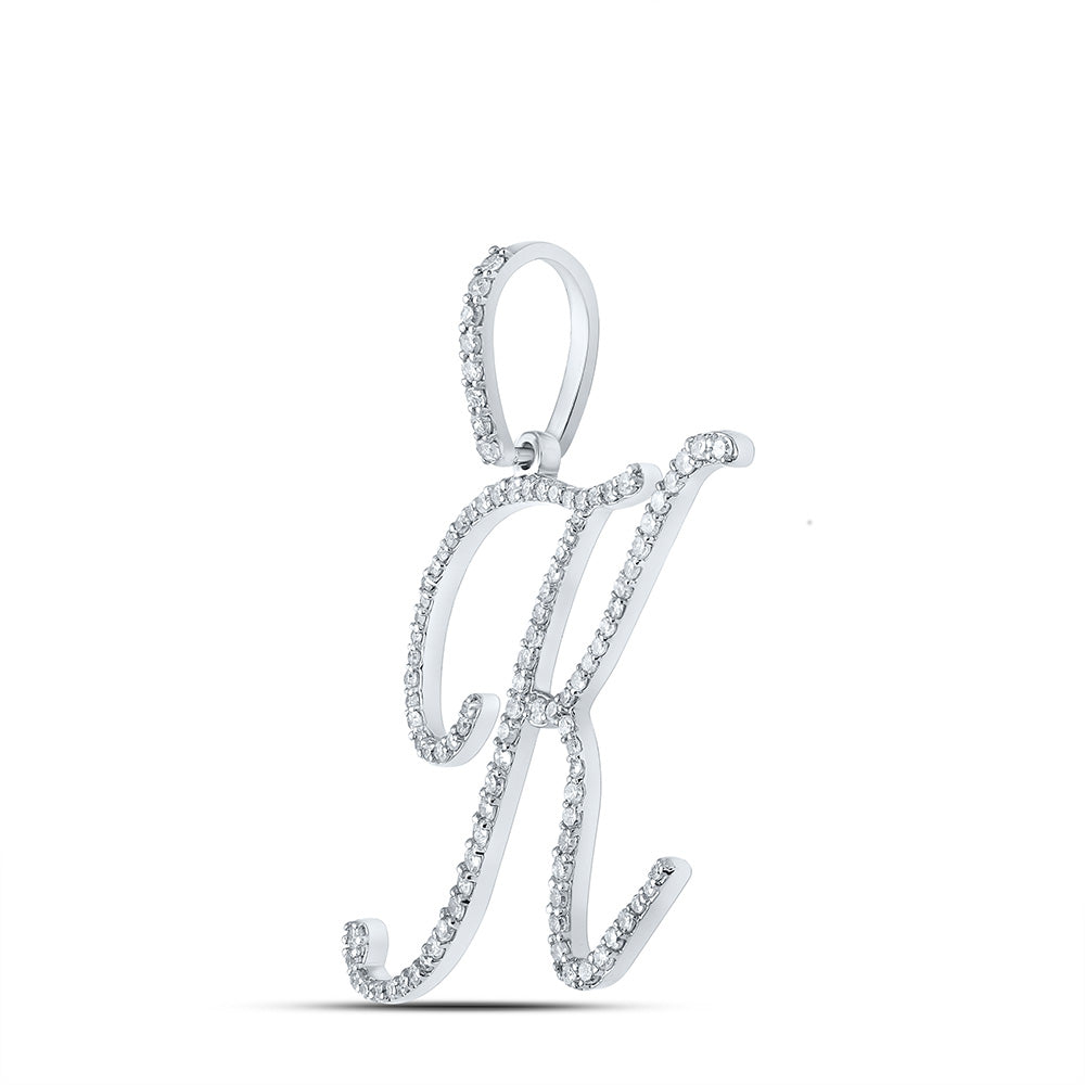 10K Yellow Or White Or Rose Gold Womens Round Diamond K Initial Letter Pendant