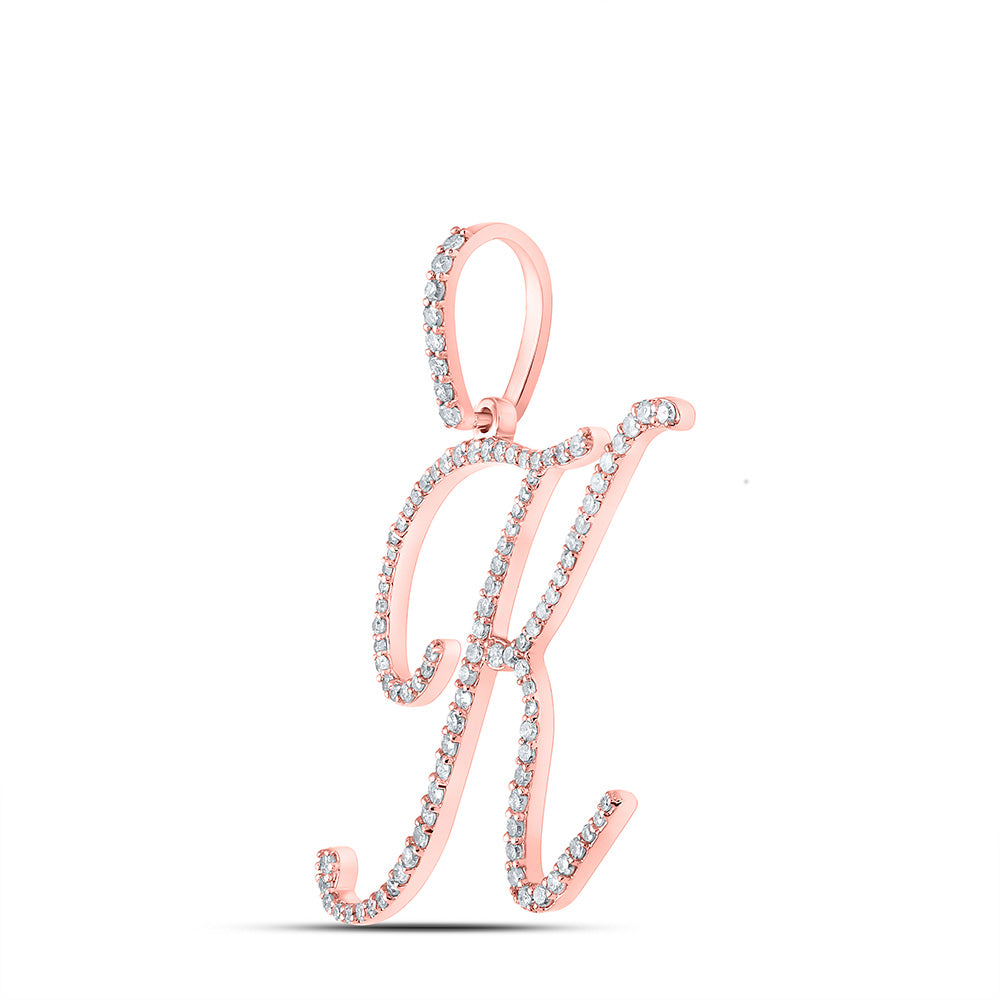 10K Yellow Or White Or Rose Gold Womens Round Diamond K Initial Letter Pendant