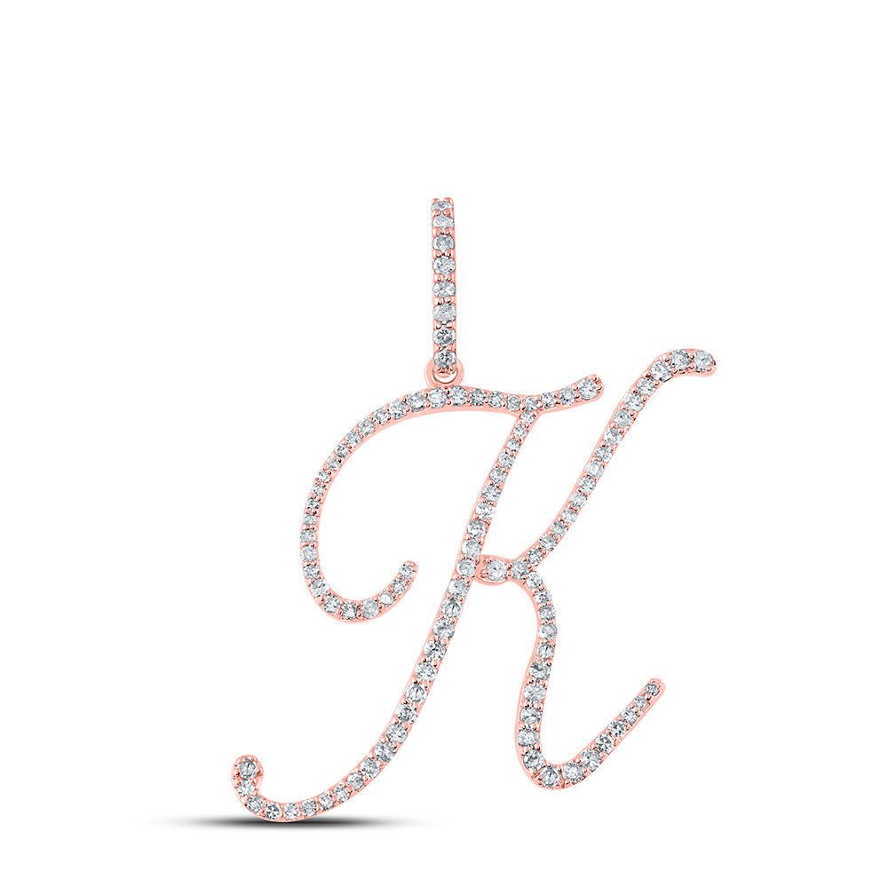 10K Yellow Or White Or Rose Gold Womens Round Diamond K Initial Letter Pendant