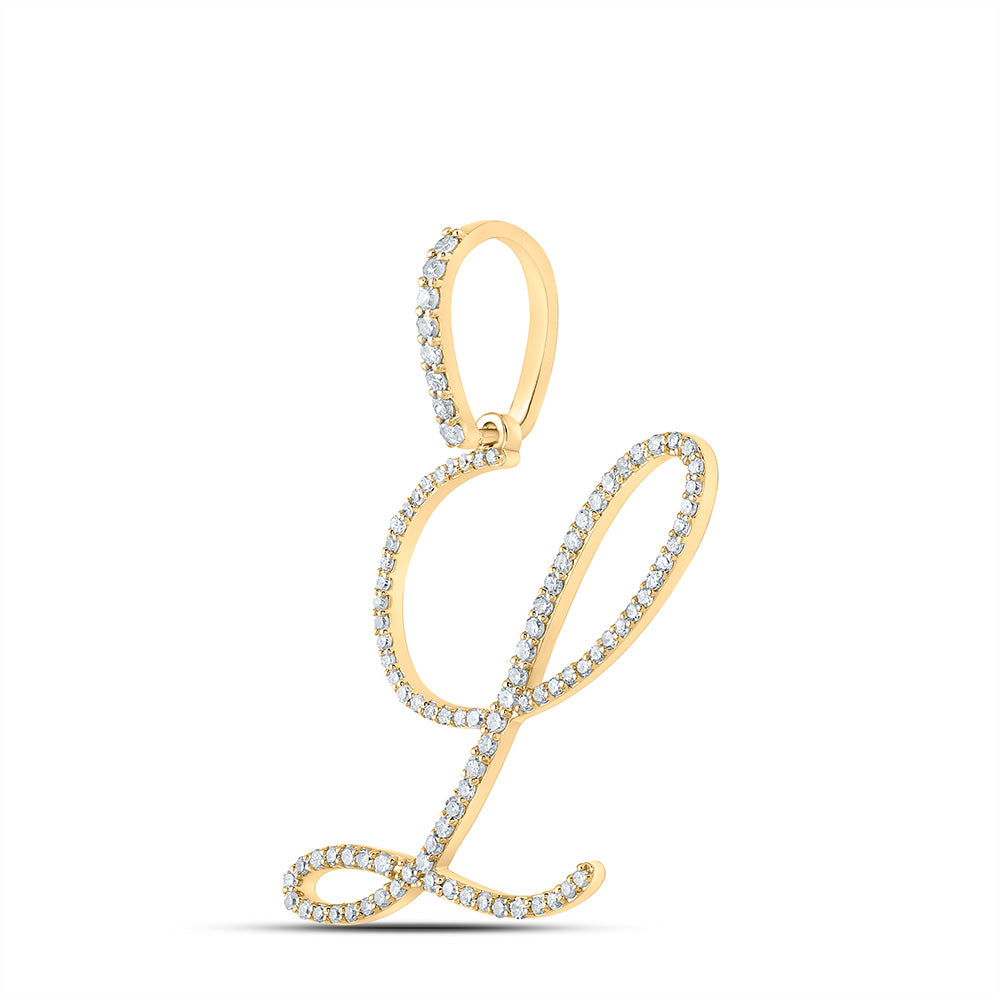 10K White Or Yellow Gold Womens Round Diamond L Initial Letter Pendant