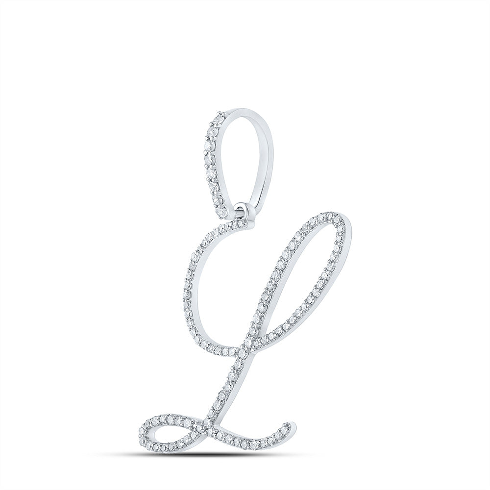 10K White Or Yellow Gold Womens Round Diamond L Initial Letter Pendant