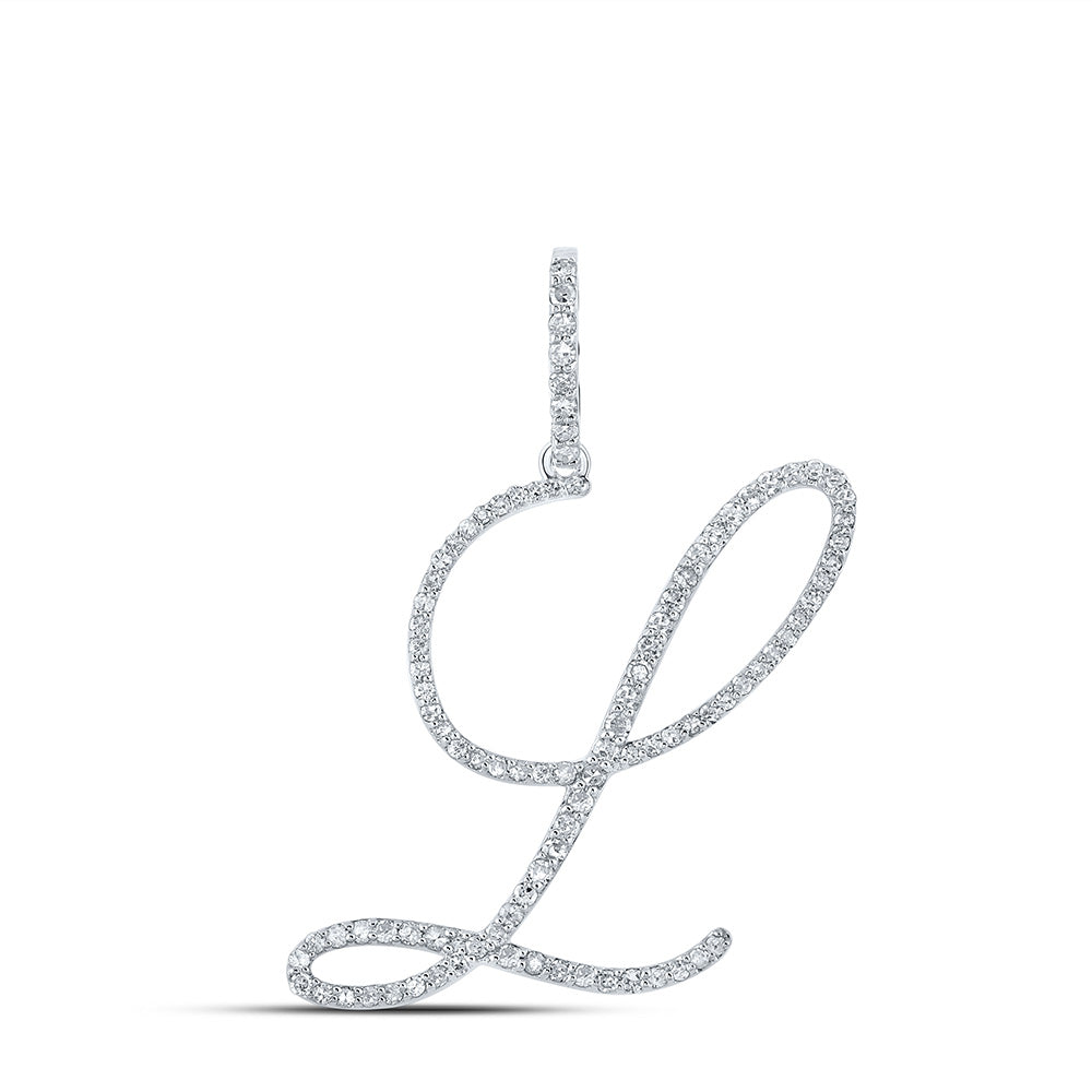 10K White Or Yellow Gold Womens Round Diamond L Initial Letter Pendant