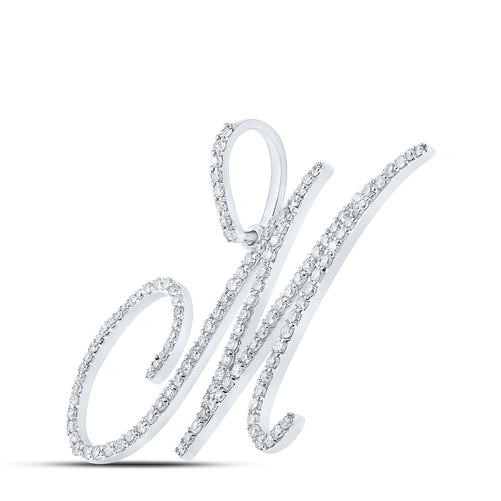 10K White Or Yellow Gold Womens Round Diamond Initial Letter Pendant