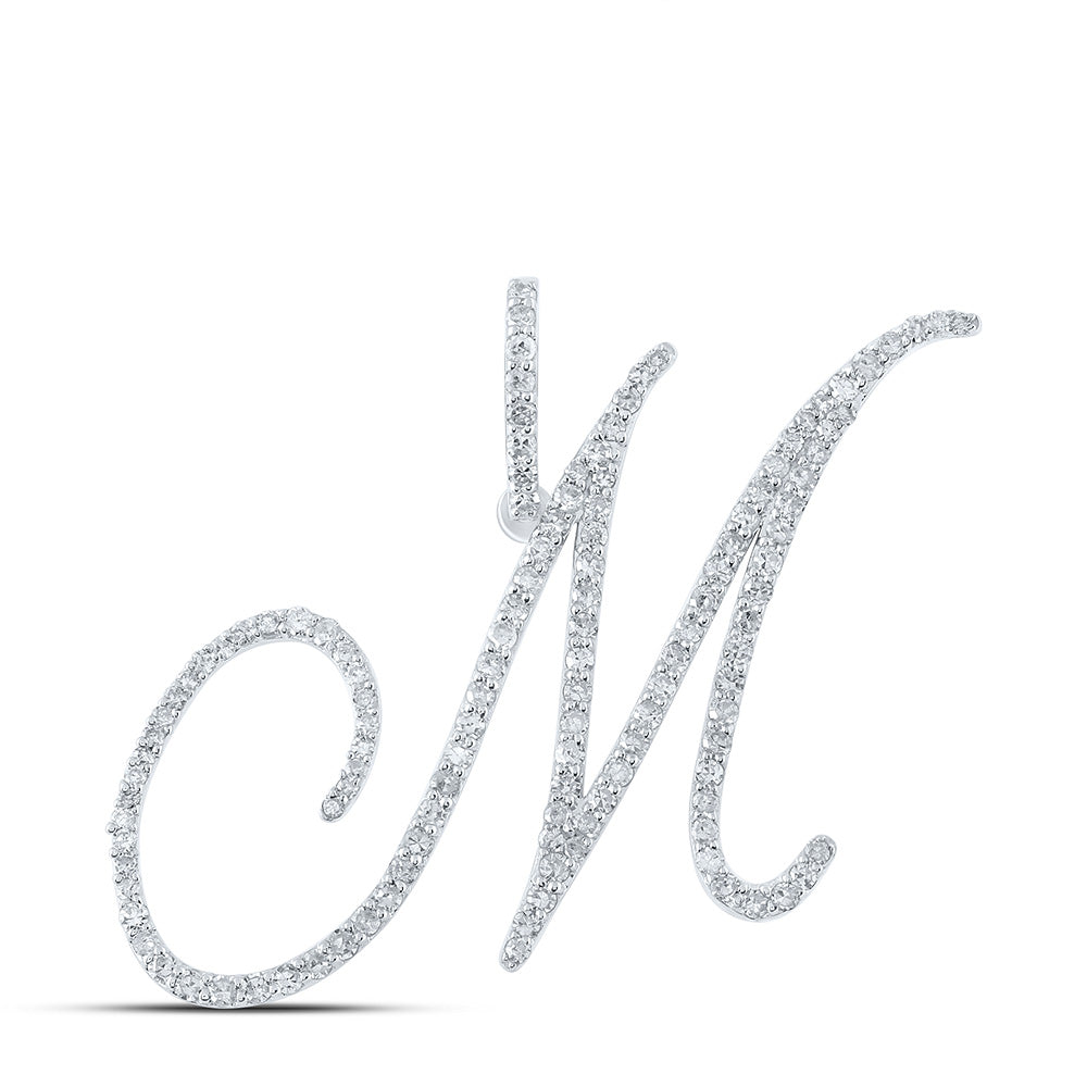 10K White Or Yellow Gold Womens Round Diamond Initial Letter Pendant