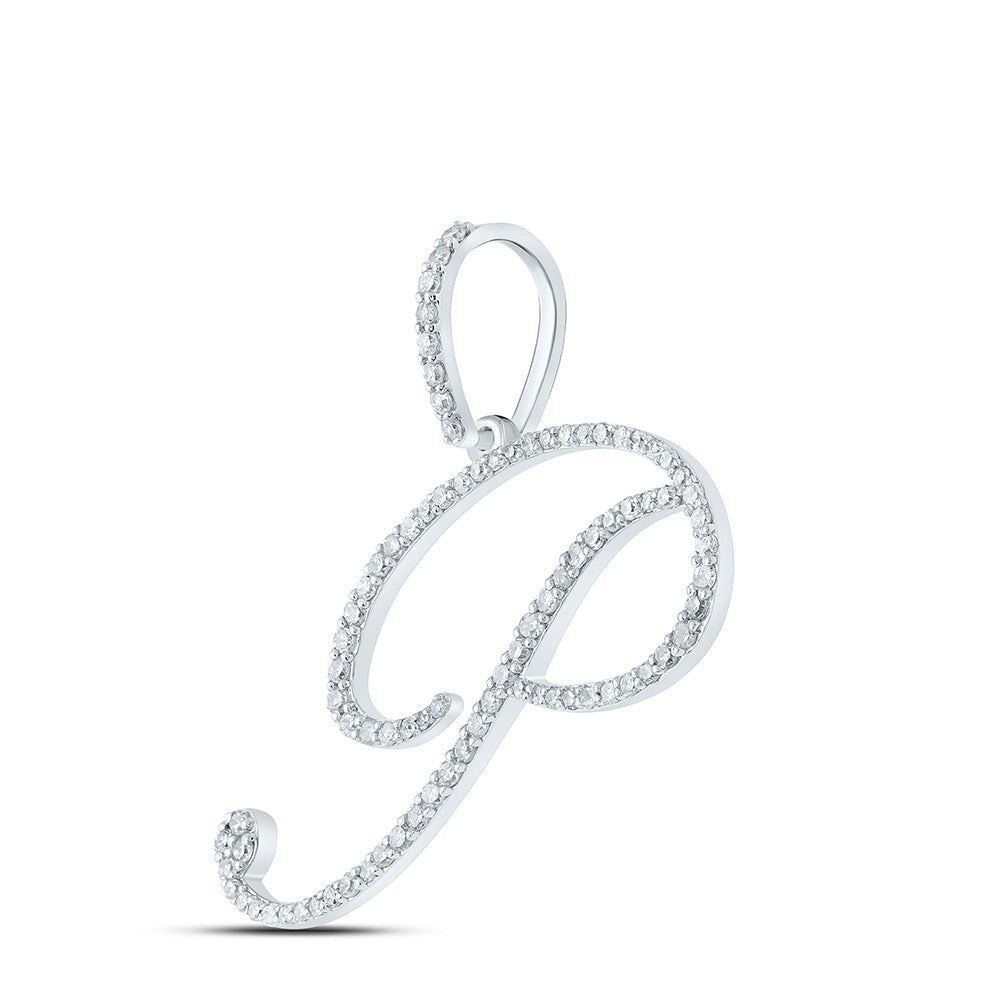 10K White Or Yellow Gold Womens Round Diamond P Initial Letter Pendant