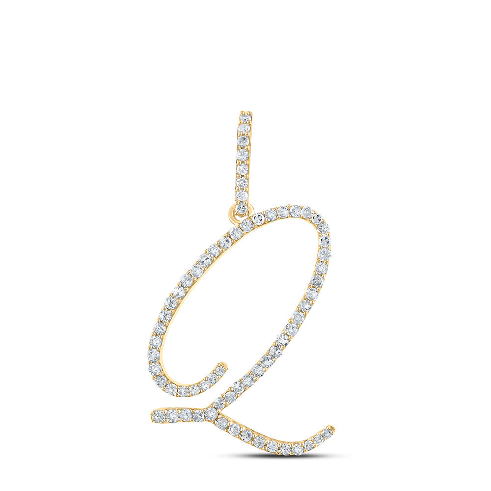 10K White Or Yellow Gold Womens Round Diamond Q Initial Letter Pendant