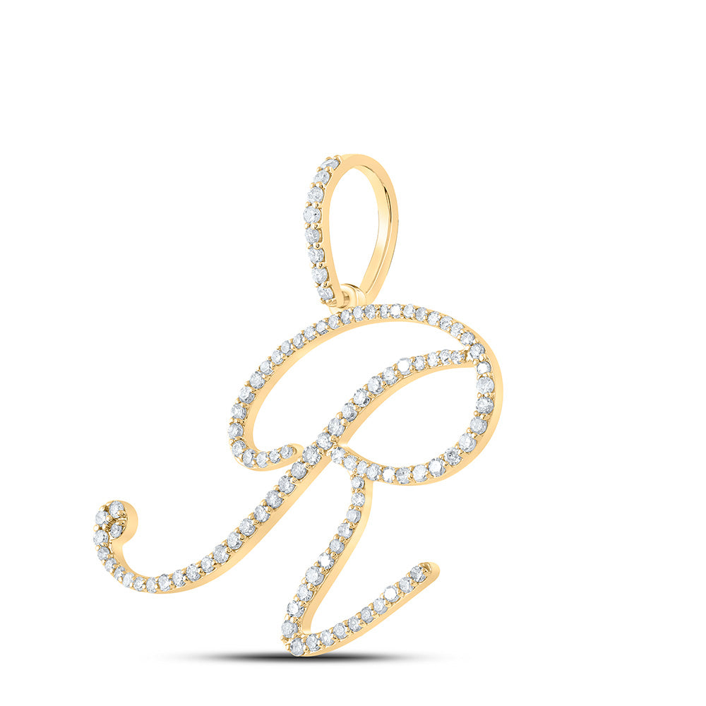 10K White Or Yellow Gold Womens Round Diamond R Initial Letter Pendant