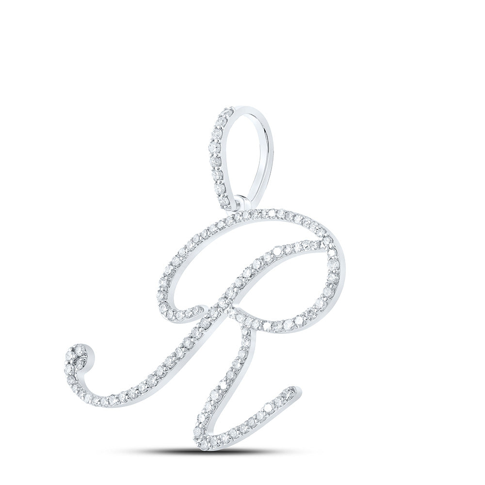 10K White Or Yellow Gold Womens Round Diamond R Initial Letter Pendant