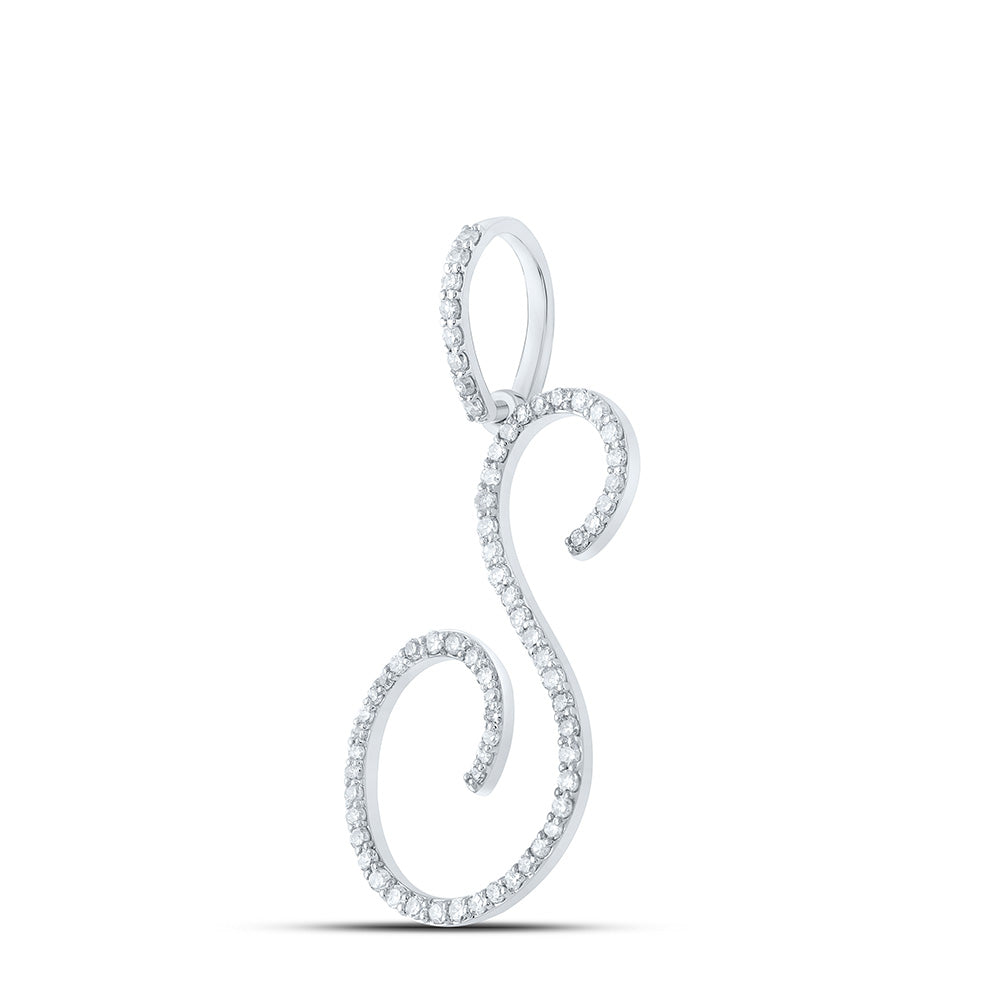 10K White Or Yellow Gold Womens Round Diamond S Initial Letter Pendant