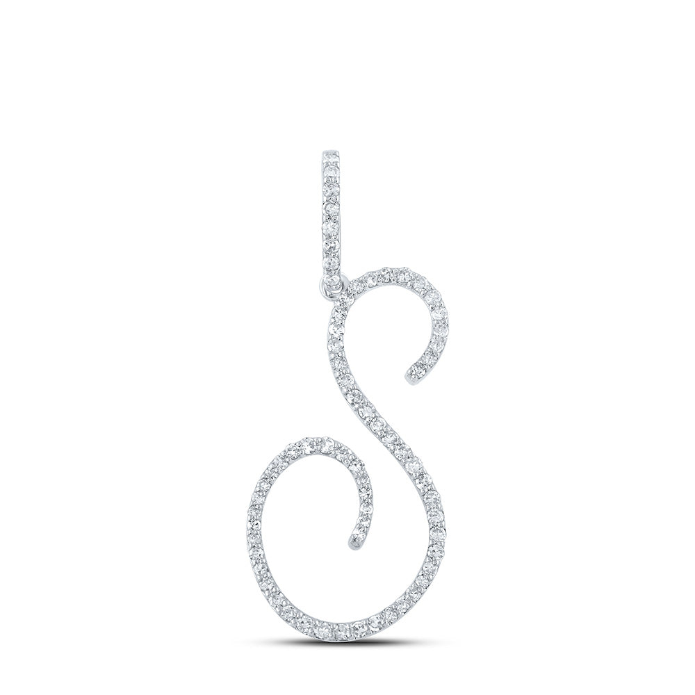 10K White Or Yellow Gold Womens Round Diamond S Initial Letter Pendant
