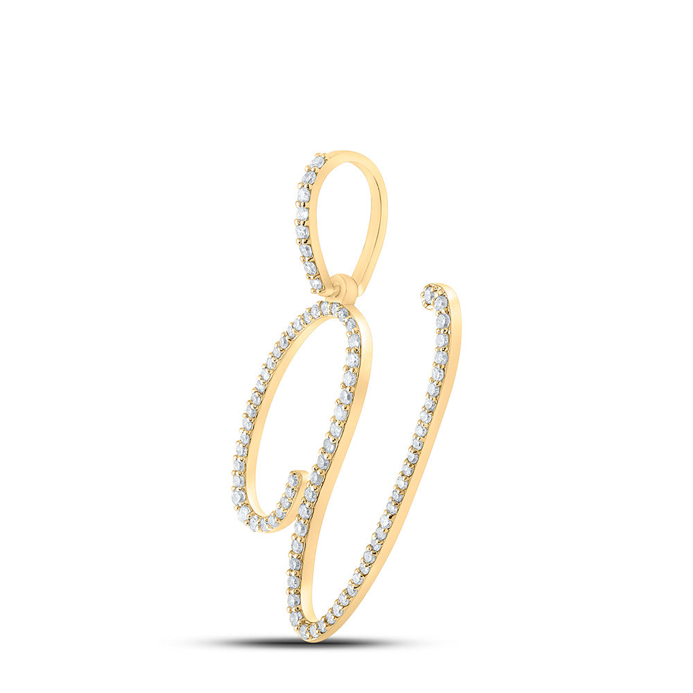 10K White Or Yellow Gold Womens Round Diamond V Initial Letter Pendant