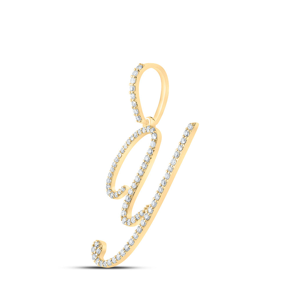 10K White Or Yellow Gold Womens Round Diamond Y Initial Letter Pendant