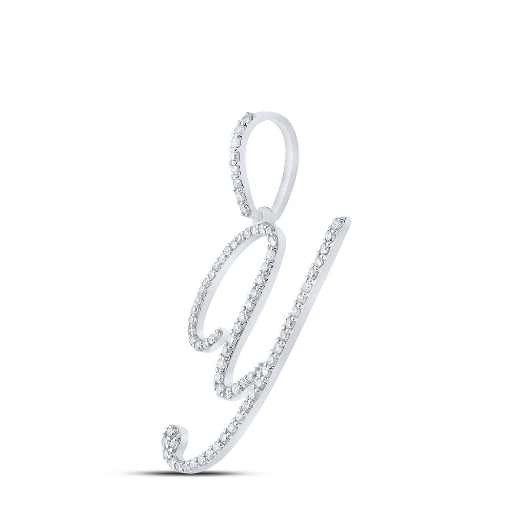10K White Or Yellow Gold Womens Round Diamond Y Initial Letter Pendant