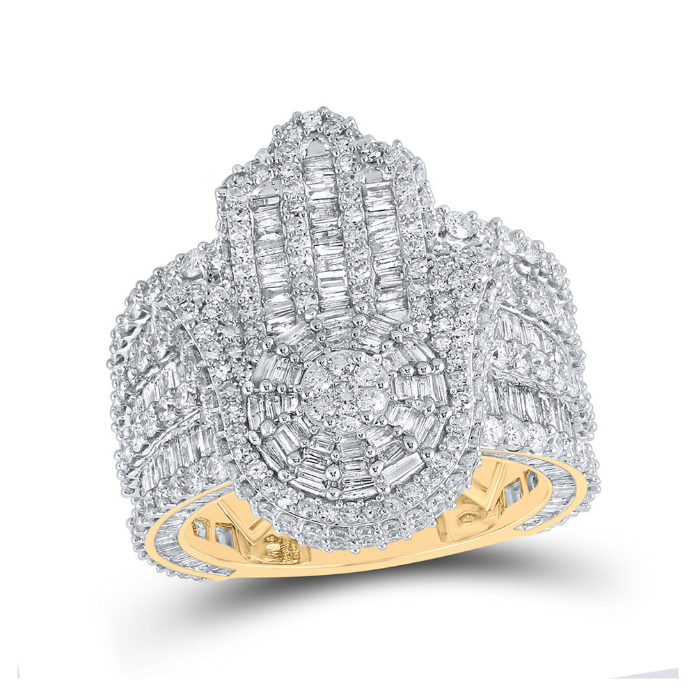 10K Yellow Gold Mens Baguette Diamond Hamsa Cluster Ring 6-3/8 Cttw, Mens Size: 7-13