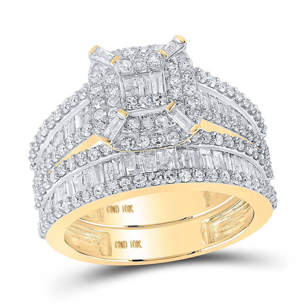 10K Yellow Or White Or Rose Gold Baguette Diamond Halo Bridal Wedding Ring Band Set, Womens Size: 5-10